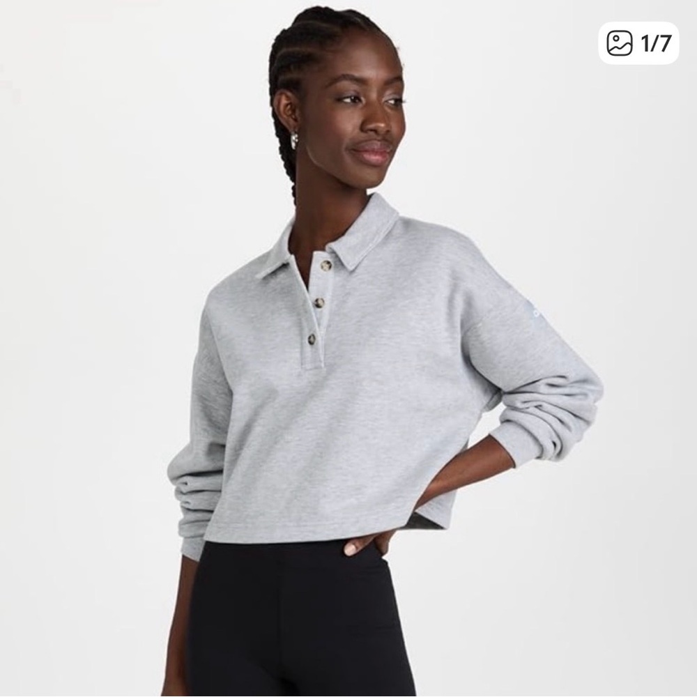 Alo yoga gray cropped polo sweatshirt small